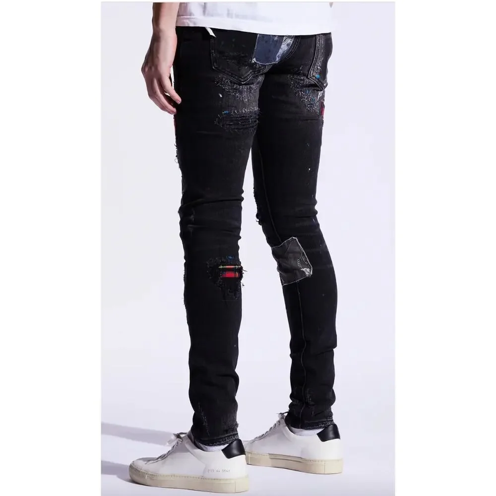 NWT Embellish Denim Enzo Denim, Black/Blue Patchwork, Mens 40, 140$ SOLD OUT! - Picture 3 of 6